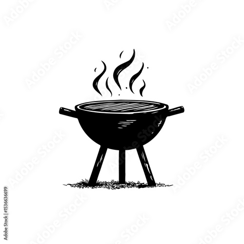 Minimalist Charcoal Grill Illustration with Smoke, Perfect for Outdoor Cooking