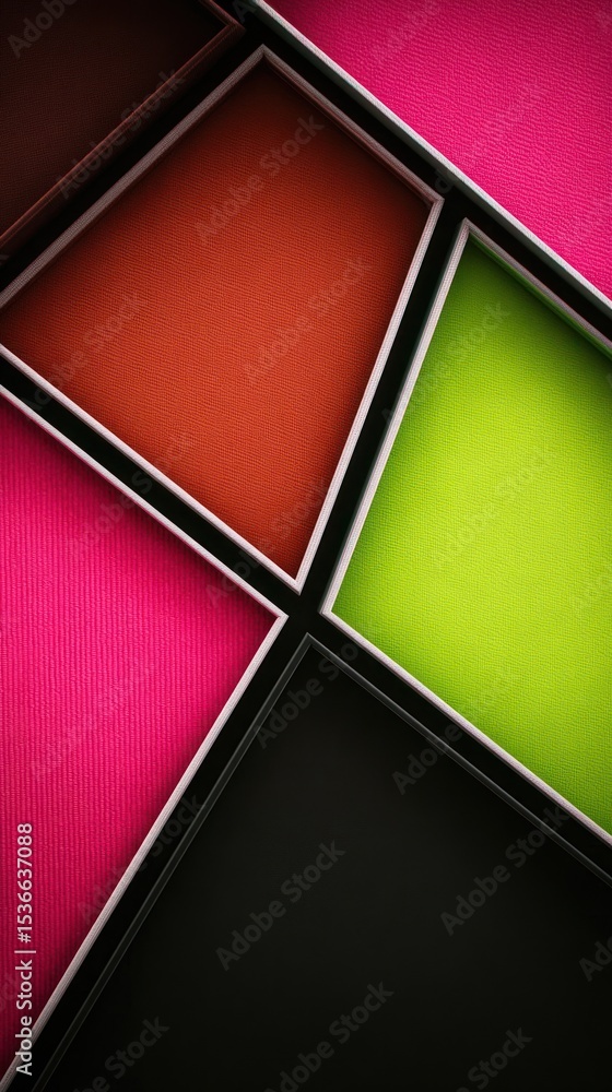 Fototapeta premium Abstract Geometric Eyeshadow Palette: Vibrant Pink, Green, Red and Orange Shades