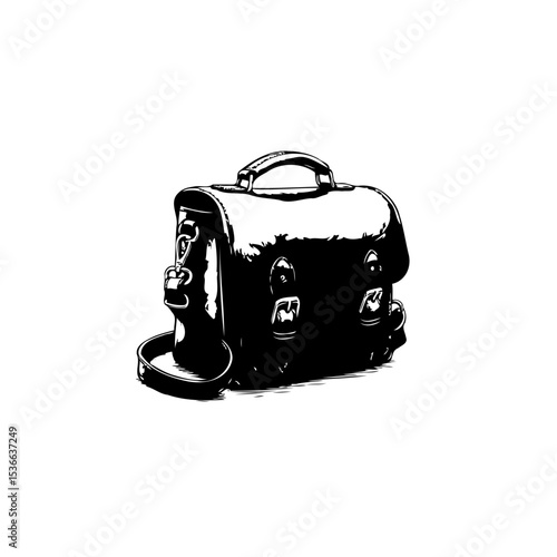 Vintage Satchel: Detailed monochrome drawing of a classic leather briefcase illustration
