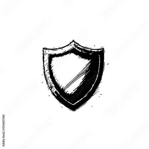 Distressed Shield Icon Vector Illustration: Symbol of Protection and Security