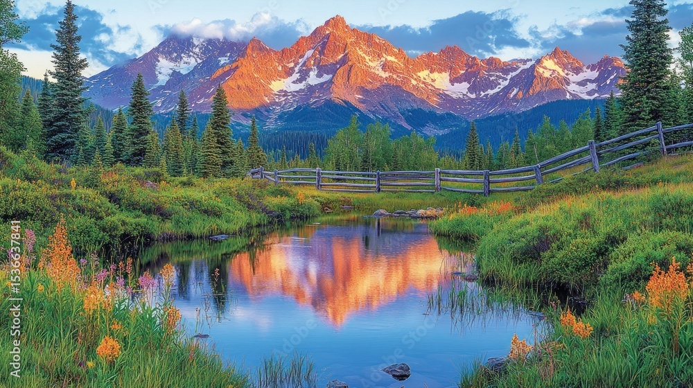 Obraz premium Serene Mountain Sunrise Reflection