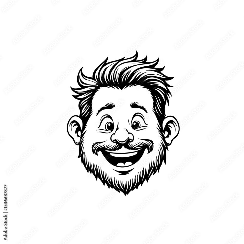 Cartoon Portrait of a Happy Man with Beard and Smiling Expression Black and White Cartoon Portrait of a Happy Man with Beard and Smiling Expression Black and White