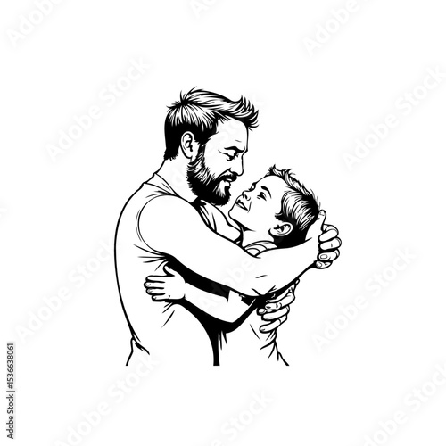 Father's love: A touching illustration of a father embracing his son with tenderness