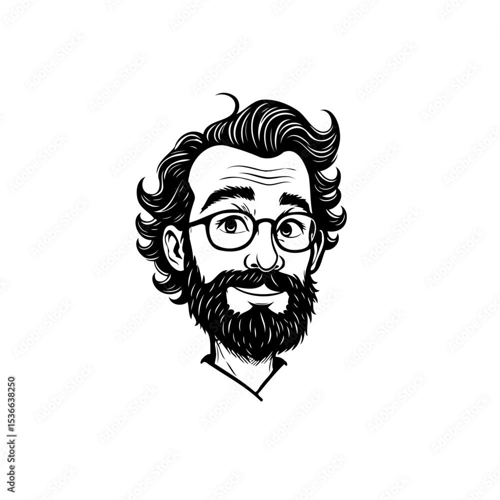 Stylized portrait illustration of a bearded man with glasses in black and white Stylized portrait illustration of a bearded man with glasses in black and white