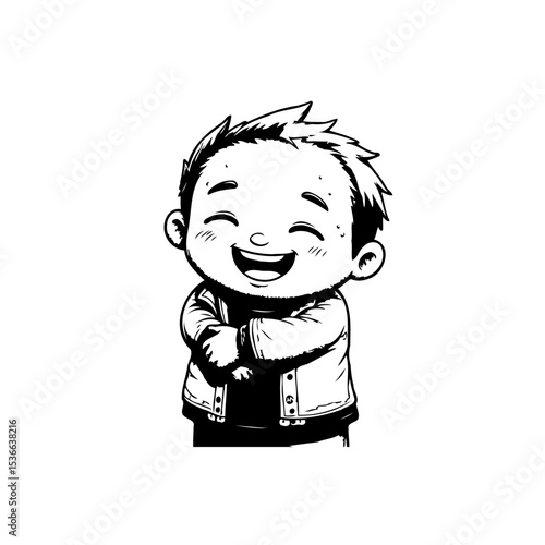 Cheerful Cartoon Boy with Expressive Smile and Playful Pose Isolated on White