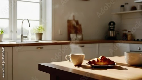 Wallpaper Mural Morning tranquility with steaming coffee and warm croissant in a cozy kitchen setting Torontodigital.ca