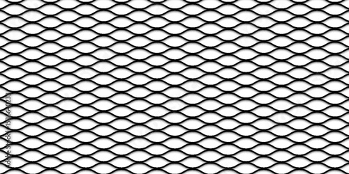 Metal grid with rhombus shape silhouette. Mesh shaped iron fence background. Black metal mesh seamless pattern vector illustration. Metal grid pattern. Steel wire mesh fence pattern silhouette