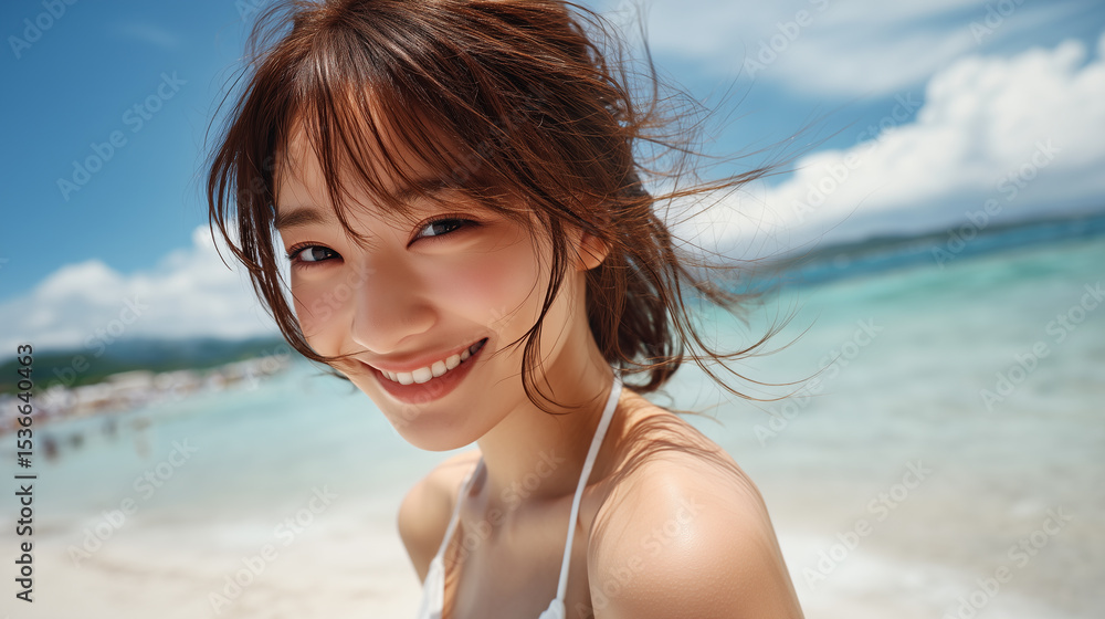 Close-Up of Smiling Woman in White Swimwear at the Beach
Close-Up of Smiling Woman in White Swimwear at the Beach