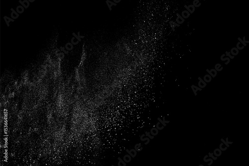 Distressed white grainy texture. Dust overlay textured. Grain noise particles. Snow effects pack. Rusted black background. Vector illustration, EPS 10.  