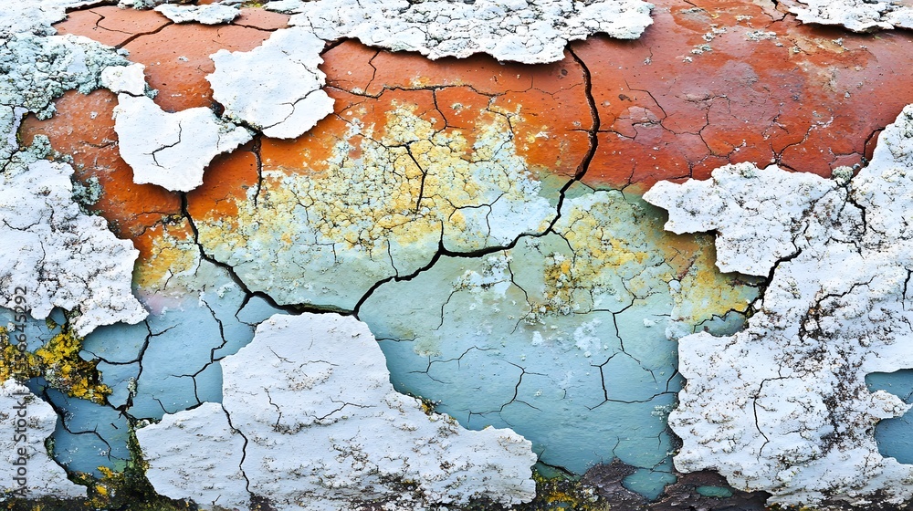 Obraz premium Cracked Paint Texture Abstract Background Multicolored Aged Surface