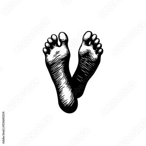 Bild auf Leinwand Graphic illustration of bare feet in black and white, representing movement