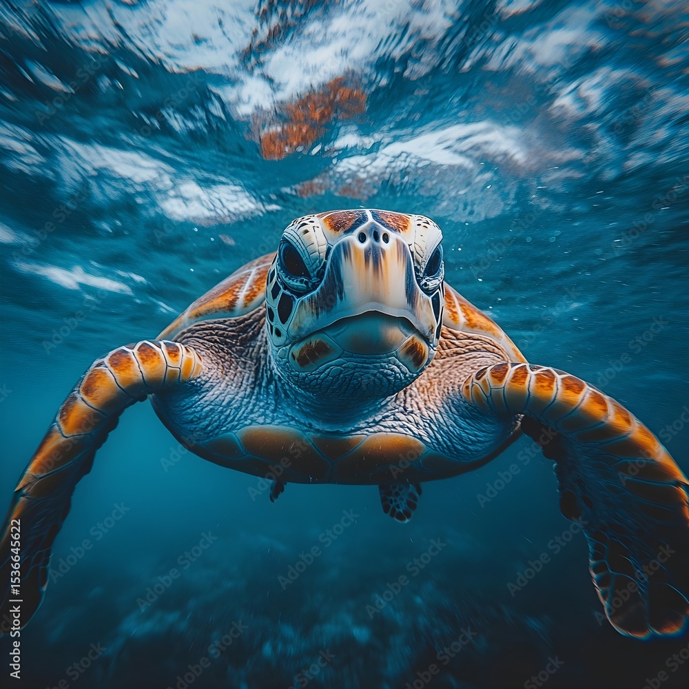 Fototapeta premium Majestic Sea Turtle Underwater Close Up Ocean Wildlife