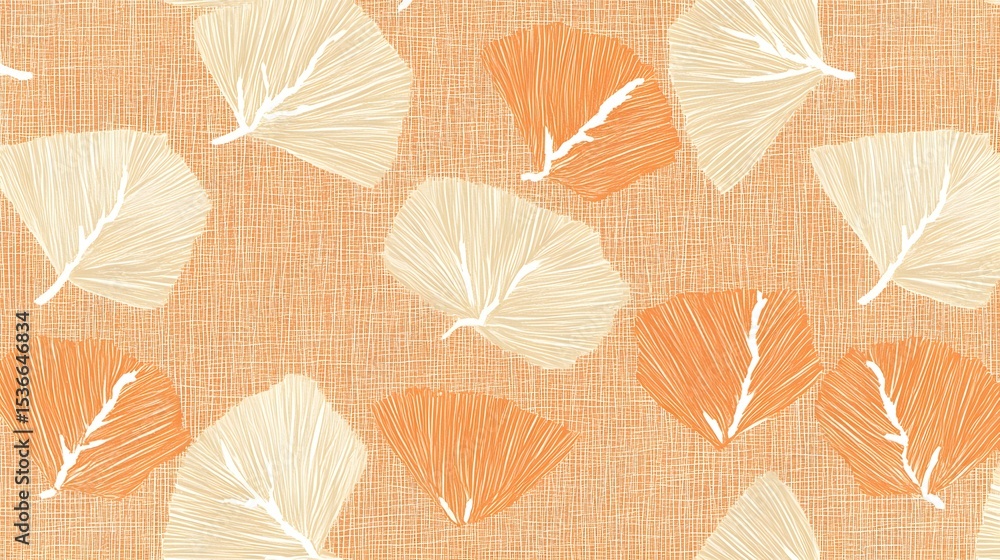 Obraz premium Seamless Pattern Design Orange Beige Leaves Fabric Print