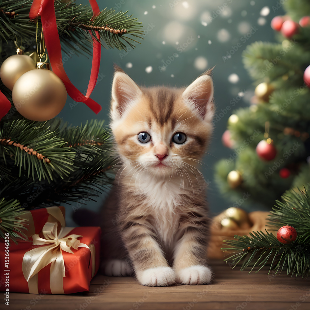 christmas cat and christmas tree christmas cat and christmas tree