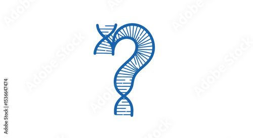 Genetic Puzzle: Blue DNA Double Helix Forming a Question Mark Symbolizing Research, Mystery, and Biological Inquiry