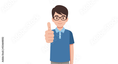 Thumbs Up Approval: Cartoon Man with Glasses