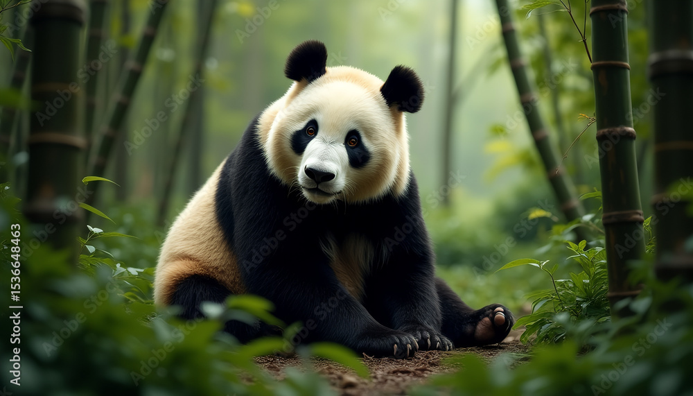 Obraz premium Giant Panda in Lush Green Forest – Wildlife and Conservation Concept
