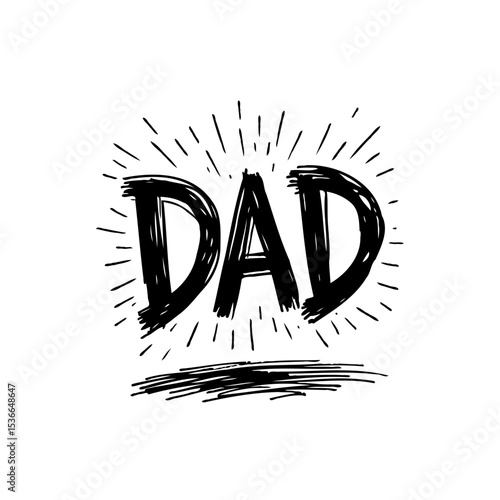 Hand-drawn "Dad" text illustration with sunburst effect for Father's Day celebration