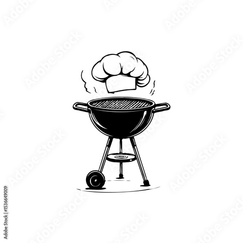 Illustration of a Grill with Chef Hat Symbolizing Barbecue Expertise and Culinary Delights