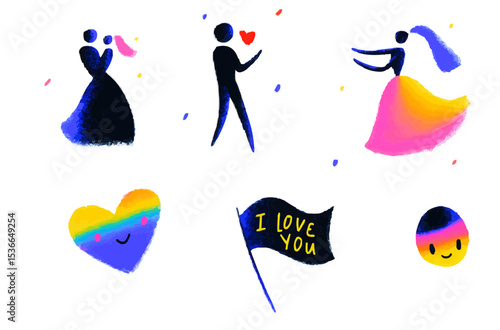 Set of web icons on the topic: line-style wedding. Wedding icons for web and mobile apps. Machine learning, websites, online schools, AI digital technology, algorithm, smart robot