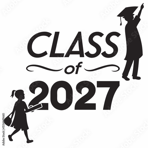 Class of 2027 graduation design boy girl silhouettes