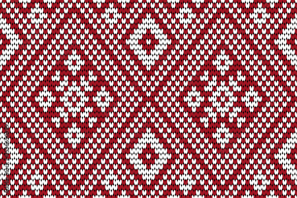 White flowers in a square frame spread across a red background in a woven pattern. White flowers in a square frame spread across a red background in a woven pattern.