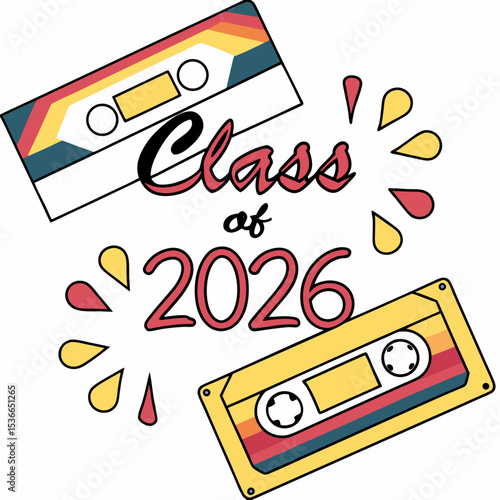Class of 2026 retro cassette tapes graduation design