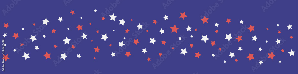 Red and blue Stars seamless border. Patriotic banner for USA Independence Patriot Labor Day holidays. Pattern in flat style. Red and blue Stars seamless border. Patriotic banner for USA Independence Patriot Labor Day holidays. Pattern in flat style.