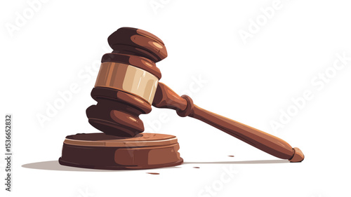 A digital illustration of a wooden gavel resting on its sound block. The gavel is depicted in a realistic style with visible wood grain and highlights suggesting a polished surface. The colors are