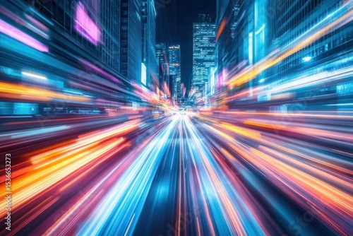 Speed light trails lights city cityscape.