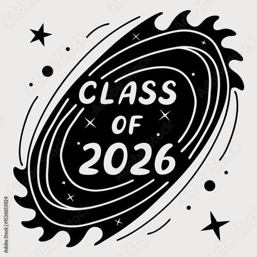 Class of 2026 graduation design black and white illustration