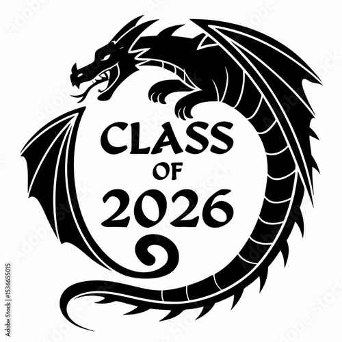 Class of 2026 dragon graduation design black and white