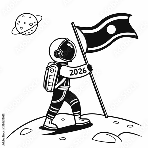 Astronaut planting flag on moon surface year 2026