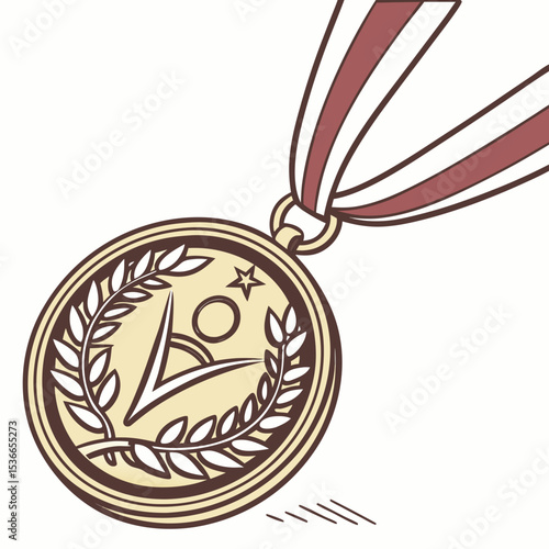 Gold medal with laurel wreath and ribbon symbolizing victory  
