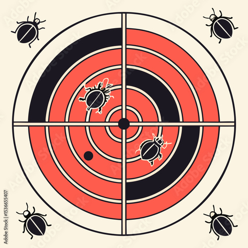 Insect targets on a bullseye dartboard design with vibrant colors  