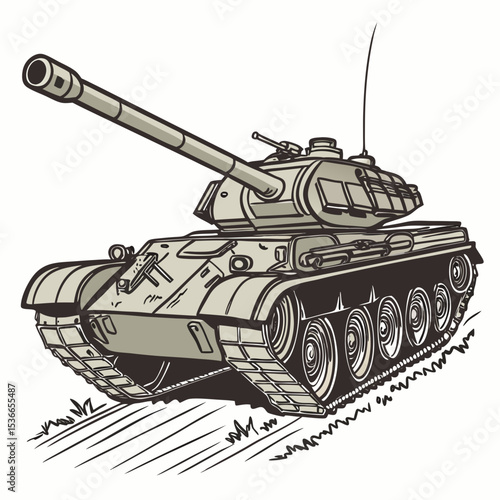 Tank illustration in military style with detailed design  