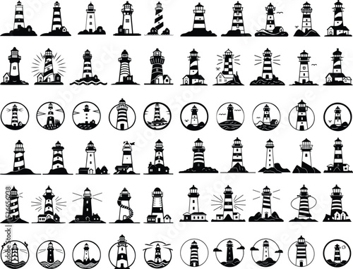 Lighthouse Vector Illustration with Coastal Elements colection