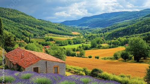 Wallpaper Mural Scenic valley view with a rustic home Torontodigital.ca