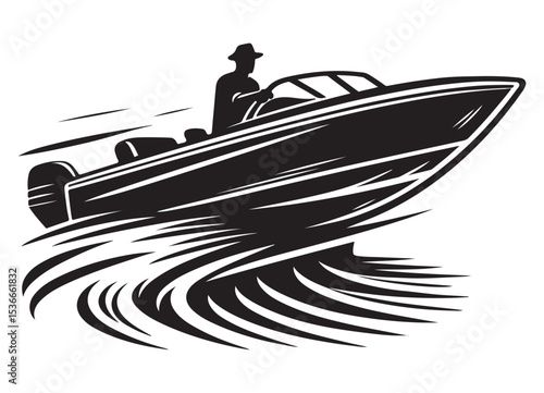 Silhouette of Speedboat Vector Illustration Water Sports Boating Adventure