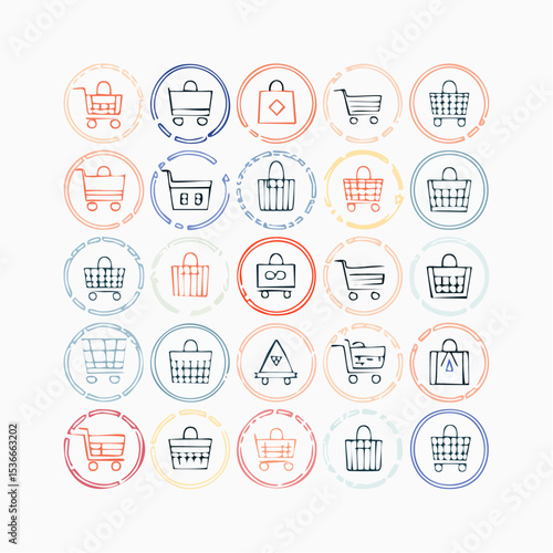 Set of 30 outline icons related to shopping cart, shopping  basket, shopping  bag. Linear icon collection. Editable stroke. Vector illustration
