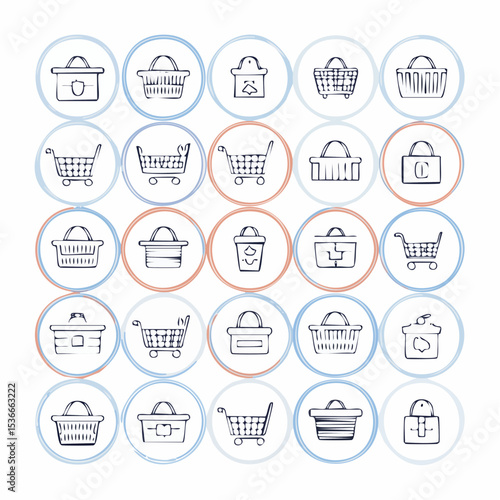 Set of 30 outline icons related to shopping cart, shopping  basket, shopping  bag. Linear icon collection. Editable stroke. Vector illustration
