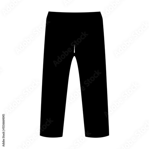 Black trousers on a white background displayed at the center