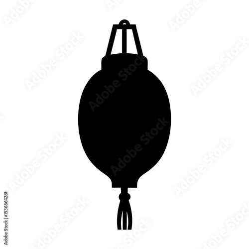 Silhouette of a traditional Chinese or Japanese lantern with decorative tassel