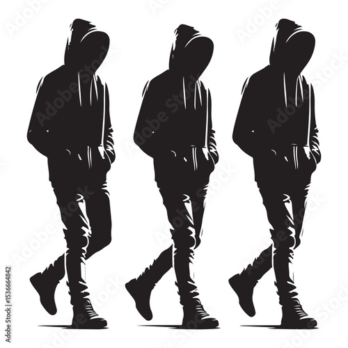 Silhouette Illustration of Hooded Figures Mysterious Anonymous Urban Style Design