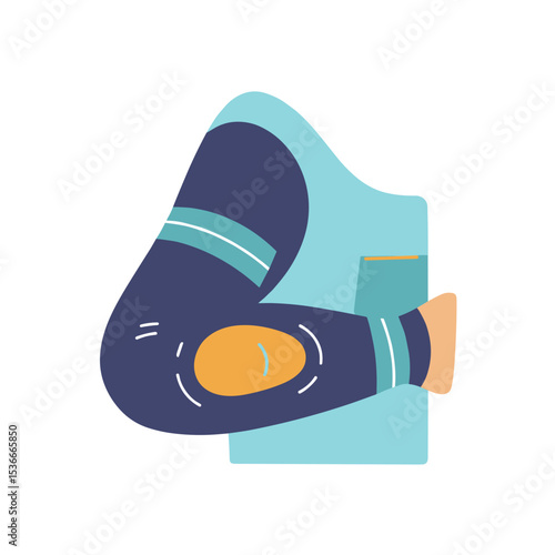 Illustrated elbow resting on blue surface in minimal style  