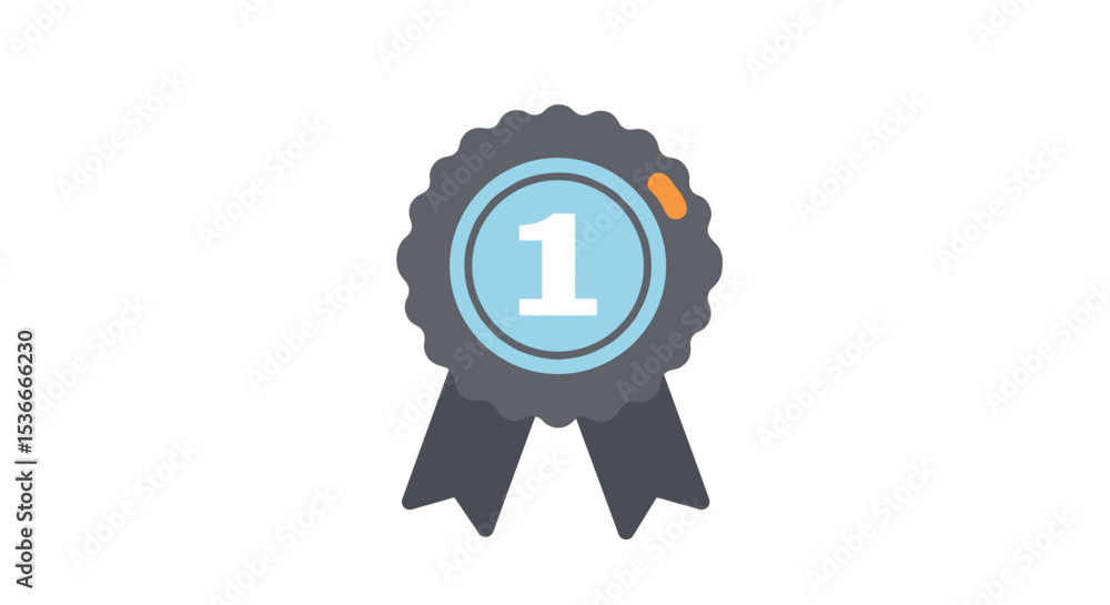 Obraz premium First place award badge with blue ribbon and number one 
