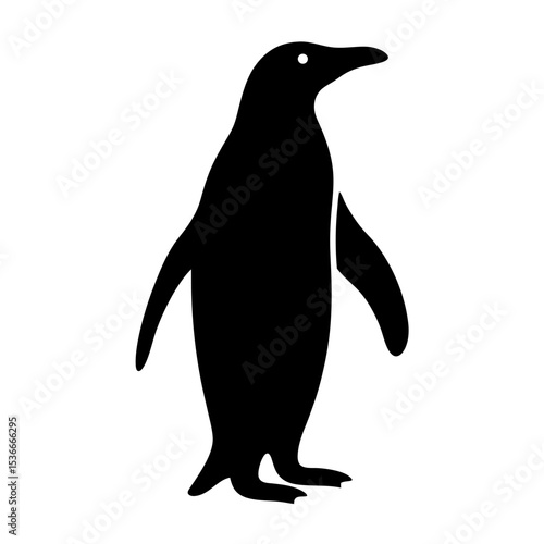 Stylized silhouette of a penguin standing upright in black and white