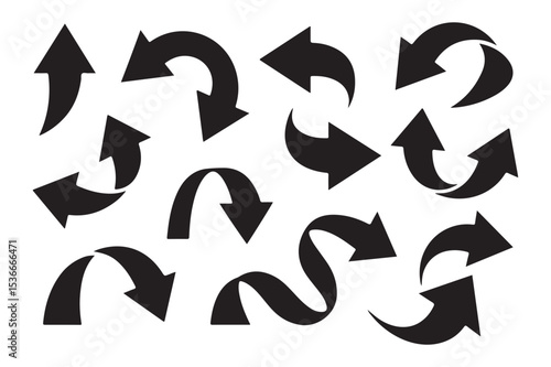 Collection of Black Arrows Curved, Straight, and Swirling Arrow Icons for Design