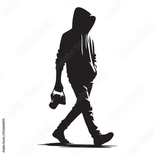 Hoodie Silhouette Walking with Camera Photography Creative Design