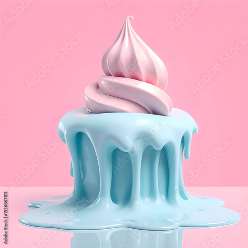 Wallpaper Mural Minimalist Ice Cream Sculpture in Cool Blue and Pink Melting Over Glossy Surface Digital Illustration Torontodigital.ca